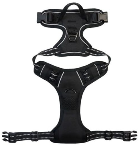Fluffix Anti-Zug Hundegeschirr – Farbe: Schwarz - Größe: M - Verstellbar, Atmungsaktiv & Reflektierend in Allen Größen Brustgeschirr