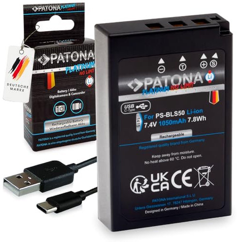 PATONA Platinum PS-BLS-5 Battery 1050 mAh Replacement Battery USB-C Input Compatible with Olympus E-450 OM-D E-M10 Mark II III S IV Pen E-P3 E-PL1 E-PL2 E-PL3 E-PL5 E-PL6 E-P7 E-PL7 EPL8 EPL10 EP7