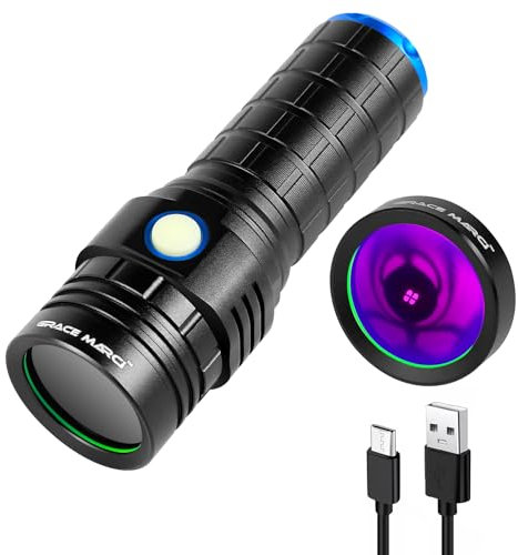 50W 365nm Rechargeable UV Flashlight, 3 Modes LED UV Light, High Power Black Light Flashlight with Filter for Pet Urine Detection, Scorpion Finding, Leak Detector, Money & ID Verification