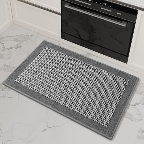 SIXHOME 40 * 60 Küchenteppich Waschbar Sisaloptik Gewebte Teppich Küche rutschfest Saugfähig Teppich Läufer Grau