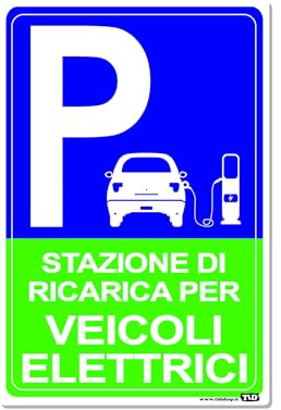 TLDSHOP® - Cartello Segnaletico - STAZIONE DI RICARICA PER VEICOLI ELETTRICI - 20x30cm - Pezzi 1 - Materiale: (Alluminio 3mm(DiBOND))