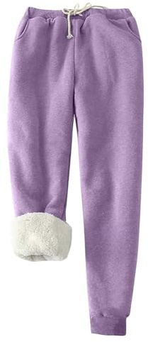 Sales Today Clearance Women Sherpa Lined Sweatpants with Pockets Winter Warm Workout Fleece Elastic High Waisted Joggers Pants Womens Winter Pants Purple XL