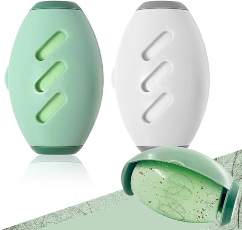 OYIWINMI Lot de 2 rouleaux anti-peluches réutilisables, compacts et portables, autocollants portables et lavables pour poils d'animaux, vêtements, canapés (blanc et vert)