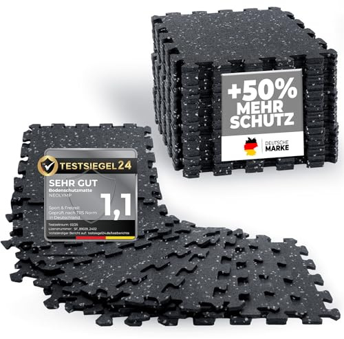 NEOLYMP Bodenschutzmatte Fitness 1 x 8 Stück (8 Matten), extra Dicke und robuste Gummimatte Fitnessboden - Puzzlematte Boden, Gymnastikmatte, Sportmatte, Fitnessmatte