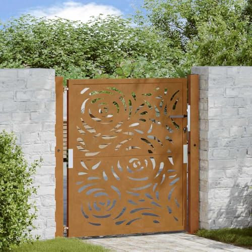 Gecheer Gartentor, Eisentor 105x105 cm, Wetterfester Stahl mit Flammen-Design, Einfach zu montieren für Garten oder Hof