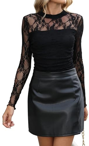 WIHOLL Plus Size Women Blouses Dressy Long Sleeve Lace Ruched Tops for Women Business Casual Outfits Black L