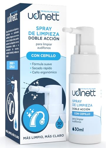 Spray para Audífonos con Cepillo - Limpiador en Aerosol Limpio Udinett 30ml Elimina la Suciedad y Cerumen - Efecto Inmediato para la Limpieza de Auriculares Bluetooth - Fórmula sin Alcohol