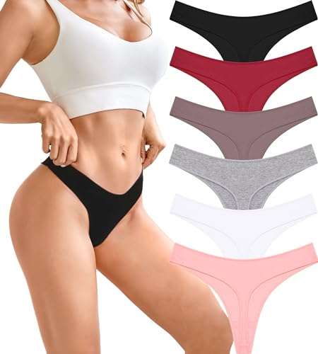 BeReady Tanga de hilo para mujer, de algodón, ropa interior sexy para mujer, set de calzoncillos para mujer, braguitas de mujer, pack de 6, transpirable, bikini de hilo, bragas de bikini, 6 paquetes