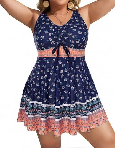 Hanna Nikole Swimsuits for Women UK Tummy Control Plus Size Tankini Sets Two-Piece Modest Swimsuits Swim Dress with Swim Shorts Swimmming Costume Bathing Suits