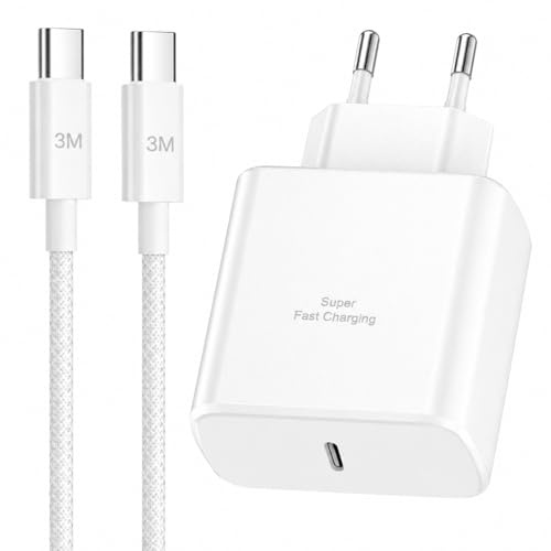 45W Chargeur USB C Rapide pour Samsung Galaxy S26/S25/S25 Ultra/S24/S24 Ultra/S23/S23/S22/S21/A55/A54/A15/ A56/A26 /A54/ A53, Prise Secteur USB C avec Nylon 3M Cable USB c Charge Rapide