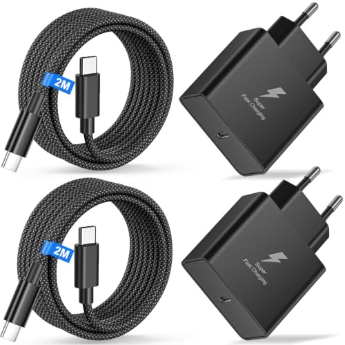 2Pack Chargeur Charge Rapide 45W pour Samsung Galaxy S26 Ultra/S26+/S26/S25/S24/S23, Bloc Adaptateur Secteur USB C avec Câble 2M en Nylon Tressé Type C pour S22/S21/S20/Note 20