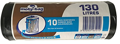 dart france Sac Poubelle Noir 130 L - Pack de 10 Unités - Résistant - Sans Parfum - Pour Déchet Industriel