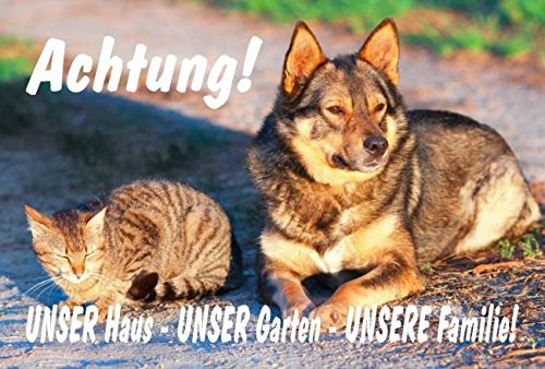 Melis-Folienwerkstatt Schild Warnschild Achtung Schäferhund-Mix – Achtung Unser Haus Unser Garten Unsere Familie - Hund Hundeschild 30x20cm Hartschaum Aluverbund -S29B