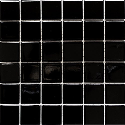Mosaik Quadrat uni schwarz glänzend Keramik Mosaik, Mosaikstein Format: 48x48x6 mm, Bogengröße: 300x300 mm, 10 Bögen