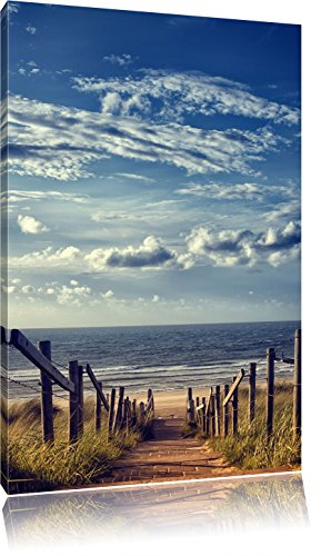 Pixxprint Weg zum Strand am Meer, Größe: 120x80cm, Leinwandbild, fertig gespannt, Wandbild, Dekoration, Kunstdruck, kein Poster
