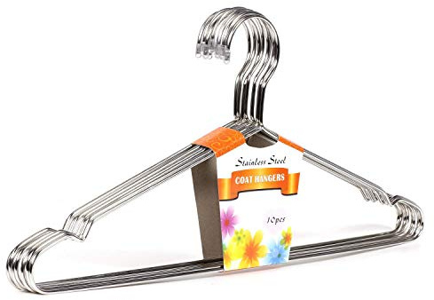 ETAOLINE 10 Pack Stainless Steel Heavy Duty Strong Silver Wire Clothes Hangers