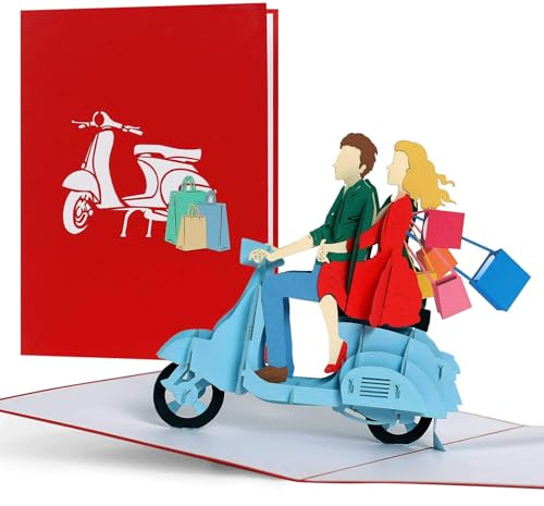 Tarjeta de regalo de compras para mujeres, regalo de viaje de compras, regalo para mamá, regalos o ideas de regalo para ella, esposa, mejor amiga, mamá, tarjeta desplegable 3D, scooter Vespa, H18