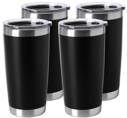 HASLE OUTFITTERS 20oz Stainless Steel Tumblers Bulk, Insulated Travel Cup with Lid, Double Wall Vacuum Coffee Mug for Cold & Hot Drinks 4 Pack, Black