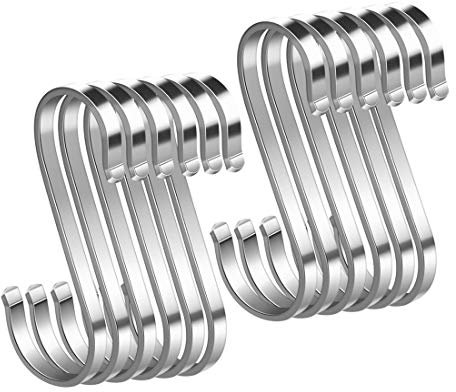 WEERSTONE S Hooks 12 Pack Stainless Steel S-shaped Heavy Duty Hooks, Modern Style, Rust Resistant, Adjustable Easy Install, Perfect for Workshop, Garage, Office, Shop, Kitchen, Wardrobe, Garden