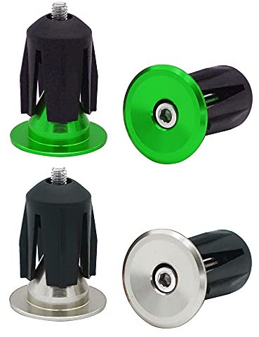 QitinDasen 2 Paar Lenkerstopfen Endstopfen, Fahrrad Lenker Endkappen, für Rennrad, MTB, BMX (Silber + Grün)