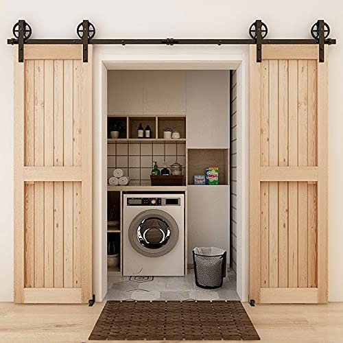 CCJH 11FT/332cm Schiebetürsystem Speichenrad Schiebetürbeschläge Speichenrad Komplett-Set für Doppeltür Mit Einstellbar Bodenführung
