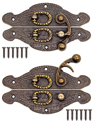 FUXXER 2x Antike Verschlüsse, Rast-Haken, Schloss, Bronze Eisen Design, 90x50 mm, 2er Set