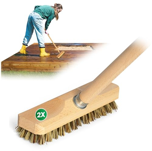 Novaliv 2 tergicristalli in legno robusto con setole in plastica con filettatura e manico in legno, ideali per la pulizia di balcone, terrazza, giardino, interni ed esterni