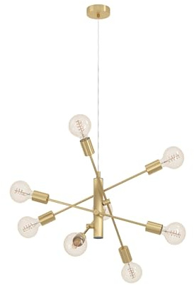 EGLO Pendelleuchte Gradoli 1, 8 flammige Hängelampe | Hängeleuchte aus Metall in Messing-Gebürstet, Esstischlampe, Wohnzimmerlampe hängend mit E27 Fassung, Ø 71 cm