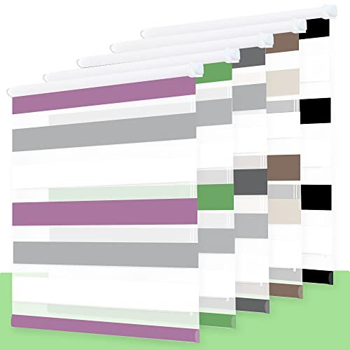 Rollo, Rollos für Fenster Doppelrollo ohne Bohren, Doppelrollo Klemmfix ohne Bohren, Rollo ohne Bohren, Doppelrollo ohne Bohren, für Fenster und Türen Weiß-Anthrazit-Aubergine 60 x 120cm