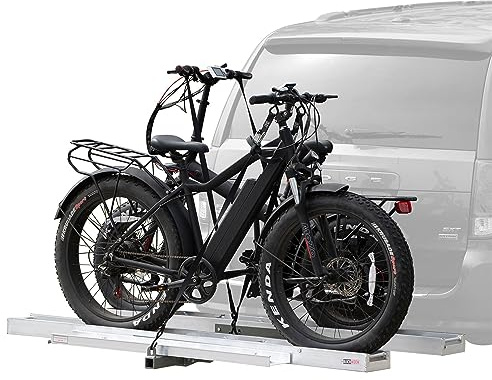 eBike Rack, 2 Bikes, Tow Hitch, with Ramp, Car Truck SUV, 600 lb Capacity, Electric Fat Tire Bike Carrier, Black Widow