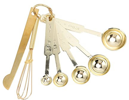 Measuring Spoon Set Measuring Cup 7piece Set with Scale Baking Measuring Spoon Stainless Steel Stackable Design Multifunctional Egg Beater(Gold)