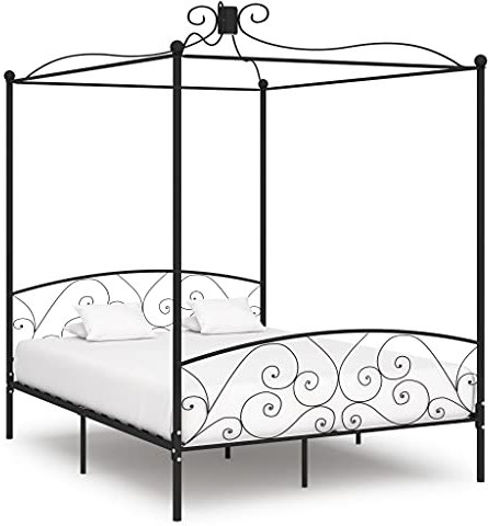Hommdiy Himmelbett Bettgestell Bett Einzelbett Metallbett Bettrahmen Lattenrost Schlafzimmerbett Schlafzimmermöbel Ehebett Schwarz Metall 160 x 200 cm
