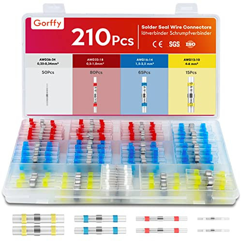 Gorffy Solder Seal Wire Connectors 210 Pcs, Automotive Electrical Connectors, Waterproof Heat Shrink Connectors, Electric Shrink Wrap for Wires Cable Joint