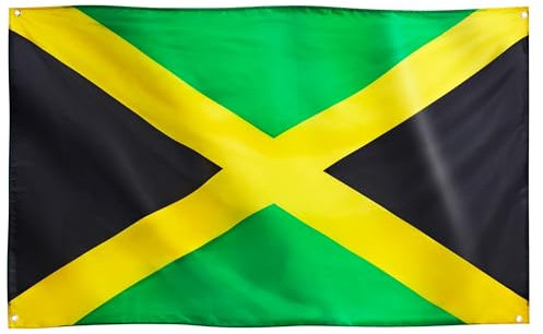 Runesol Bandera de Jamaica, 91x152cm, (3ft x 5ft) Bandera Jamaicana, 4 Arandelas, Ojal en Cada Esquina, Olimpiadas, Banderas Premium, Interior, Exterior, Colores Vívidos