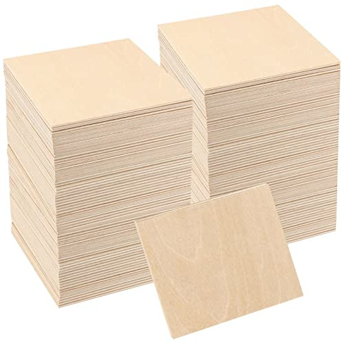 JEUIHAU 50 fogli di legno di tiglio, 100 x 100 x 2 mm, non finiti, quadrati, compensato, per fai da te, modellismo, pittura e curvatura