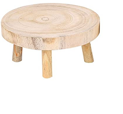 EVSER Pflanzenständer Bedruckter Holzhocker Blumentopf Ständer Runde Bankpflanze und saftige Basis Blumenstand Deko (Color : Wood Color, Size : Small)