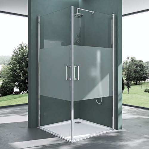 Mai & Mai Cabine de douche avec bande opaque 100x80 portes de douche pivotantes auto-levantes pare douche RAV24MS
