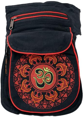 GURU SHOP Stoff Sidebag & Gürteltasche Aum Mandala, Goa Gürteltasche, Bauchtasche - Schwarz/rot, Unisex - Erwachsene, Baumwolle, 25x17x4 cm