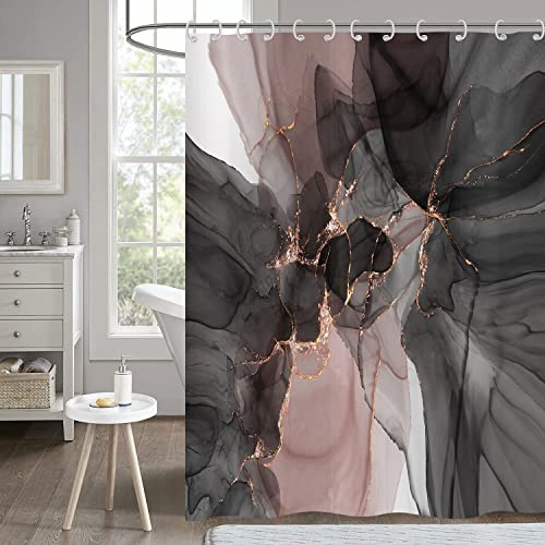 Duschvorhang Marmor 180x180, Hnmdmyi Schwarz Rosa Glitzer Gradient Luxus Abstrakt Marmor Badewanne Vorhang Modern Aquarell Textur Tinte Kunst Wasserdicht Polyester Stoff Waschbar Badevorhang mit Haken