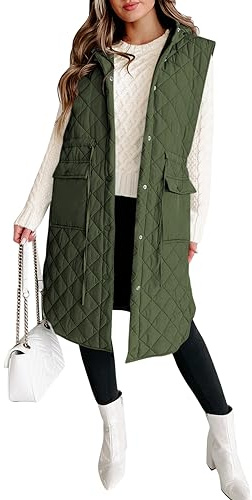 Tankaneo Women's Long Puffer Vest Sleeveless Hood Quilted Winter Outwear Warm Jackets Coats