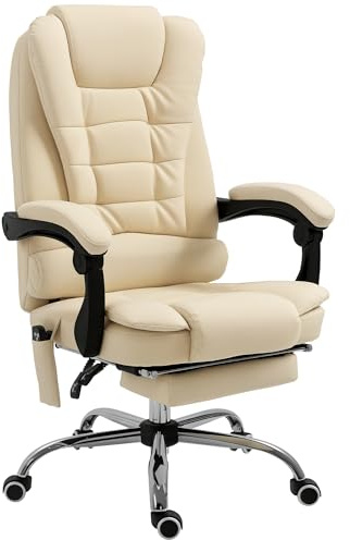 Vinsetto Poltrona Massaggiante Girevole ed Ergonomica ad Altezza Regolabile con 6 Punti Vibranti, 65x160x104 cm, Crema