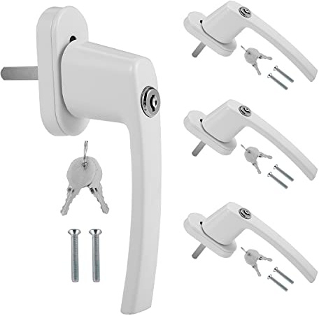 Randaco 4 Set Fenstergriff Aluminium, kindersicherung mit Schloss in Stiftlänge 35mm, abschließbar Sicherheitsfenstergriff, Fensterschloss gleichschließend mit Key, Fenstergriff Weiß