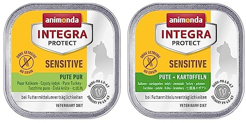 animonda Integra Protect Katze Sensitive & animonda Integra Protect Katze Sensitive, Diät Katzenfutter, Nassfutter bei Futtermittelallergie, mit Pute + Kartoffel, 16 x 100 g