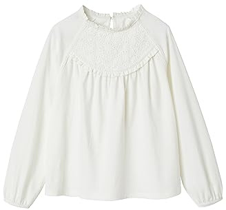 Vertbaudet Mädchen Langarm-Blusenshirt mit Lochstickerei wollweiß 146/152