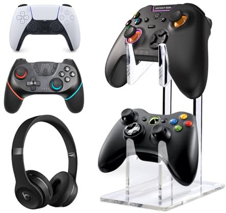 Soporte Universal para Auriculares y Mando 2 en 1 Soporte para Auriculares y Gamepad Transparente Controller Holder Stand para Mesa Compatible con PS4/PS5/Xbox Elite/Xbox 360