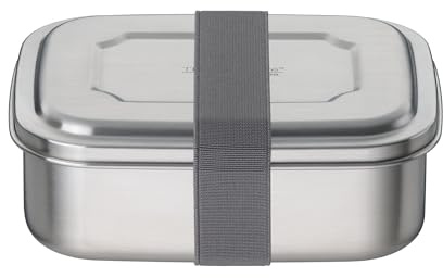 THERMOcafé TC Brotdose 0,80 l, Edelstahl, spülmaschinenfest, stone grey | Edelstahl-Lunchbox mit Textilband, Pausenbrotbox für Schule, Uni , Büro & Unterwegs, grau