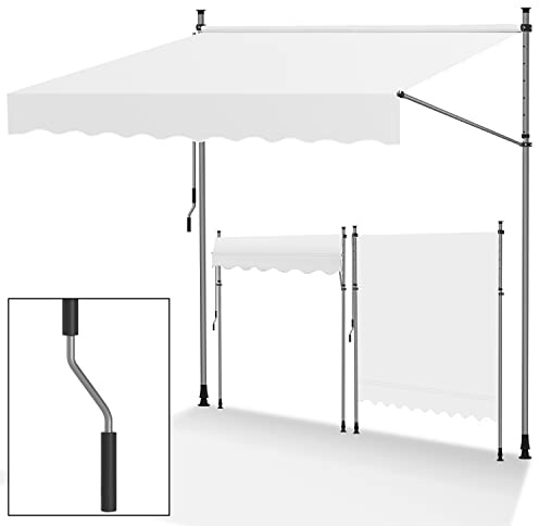 Hebitod Klemmmarkise Balkon ohne Bohren, 300cm breit, Markise mit Handkurbel, Sonnenschutz und wasserabweisend, höhenverstellbar Balkonmarkise, für Terrasse Balkon, einfache Montage, Milchig