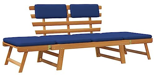 Makastle Gartenbank Beide Seiten Sind Verstellbar Tagesbett Sonnenliege Gartensofa mit Auflagen & klappbaren Armlehne, Balkonbank aus Holz, Sitzbank für Garten, Balkon, 190 cm Massivholz Akazie