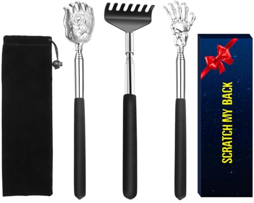 Paquete único de 3 rascadores de espalda, regalo de masaje telescópico portátil para amigos, compañeros de trabajo, familia, artículos esenciales de viaje, alivio del estrés, relleno de calcetines