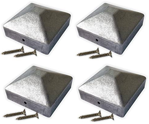 Fence Post Caps 3 x 3 Inch,Fence Post Toppers,70mm x 70mm Metal Fence Post Top Cap, Galvanised Steel Pyramid - Pack of 4
